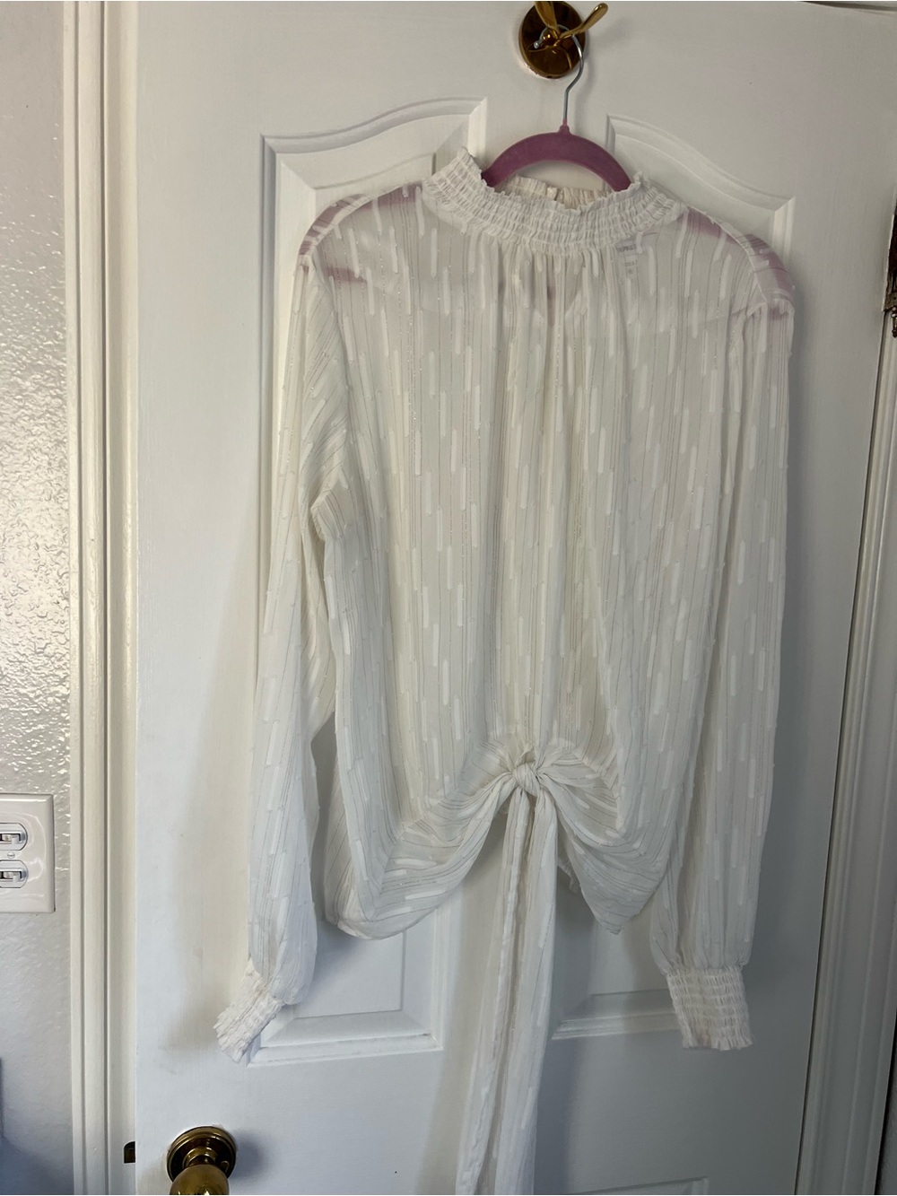Express White Long-Sleeve Tie-Back Blouse